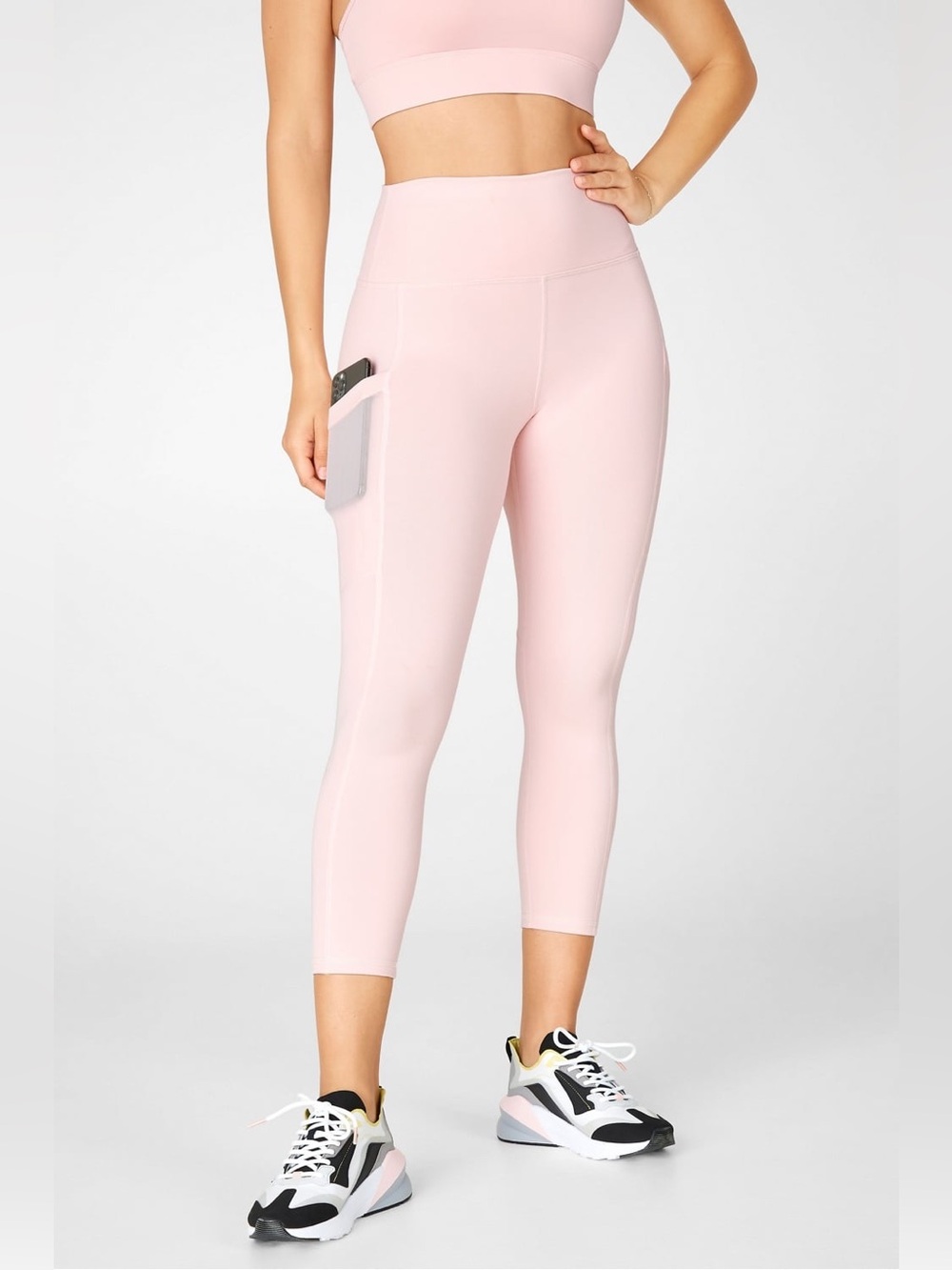 Fabletics On-The-Go PowerHold High-Waisted Capri Leggings Size 2X Pearl Pink